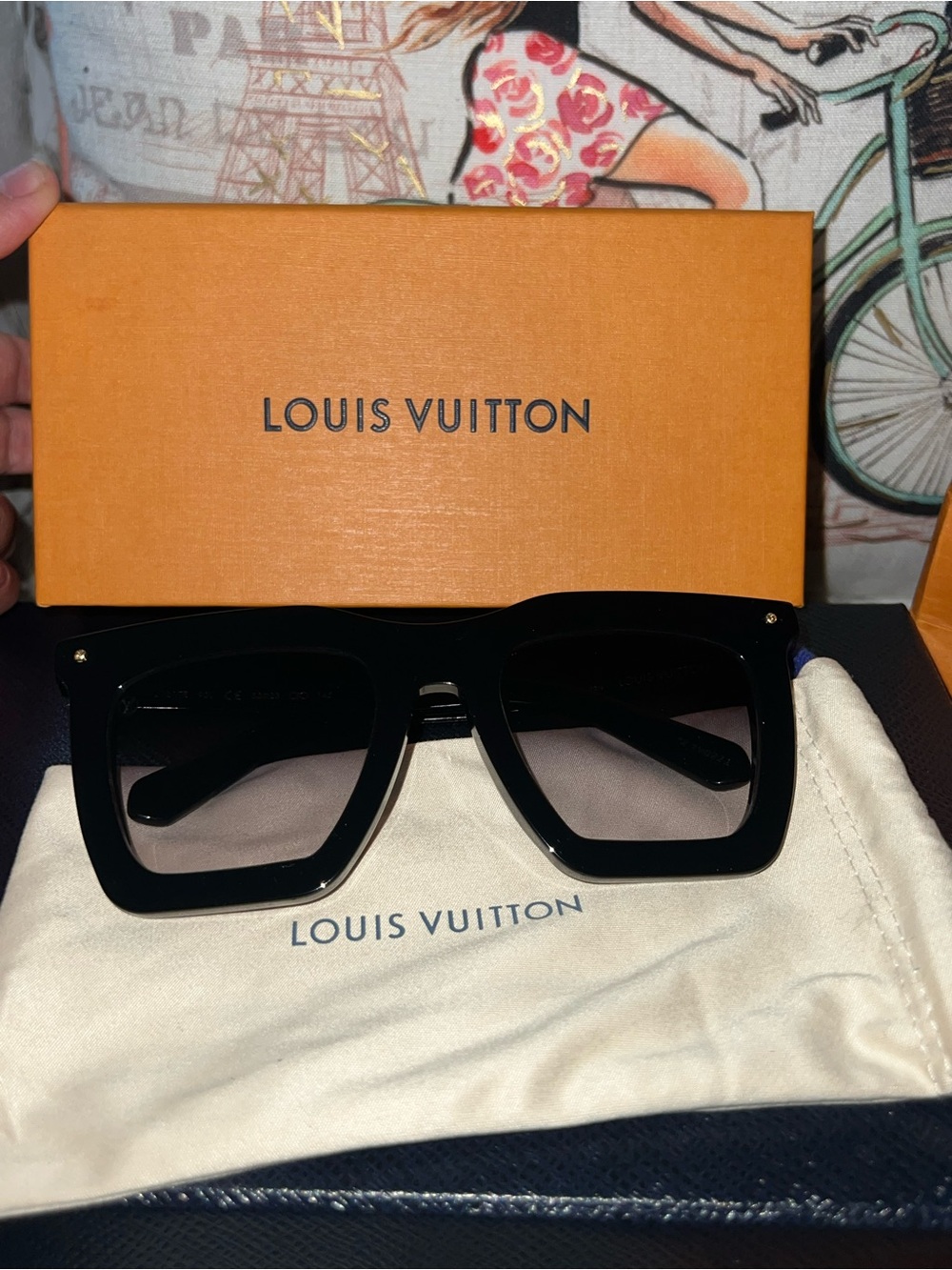 Louis Vuitton Black Oversized Square Sunglasses with Dark Lenses